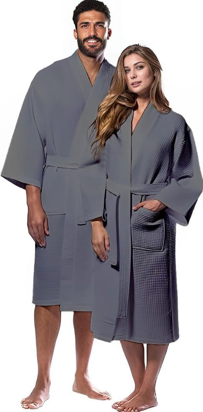 Waffle Knit Lightweight Kimono Spa & Bath Robes for Women and Men - Quick Dry - Soft