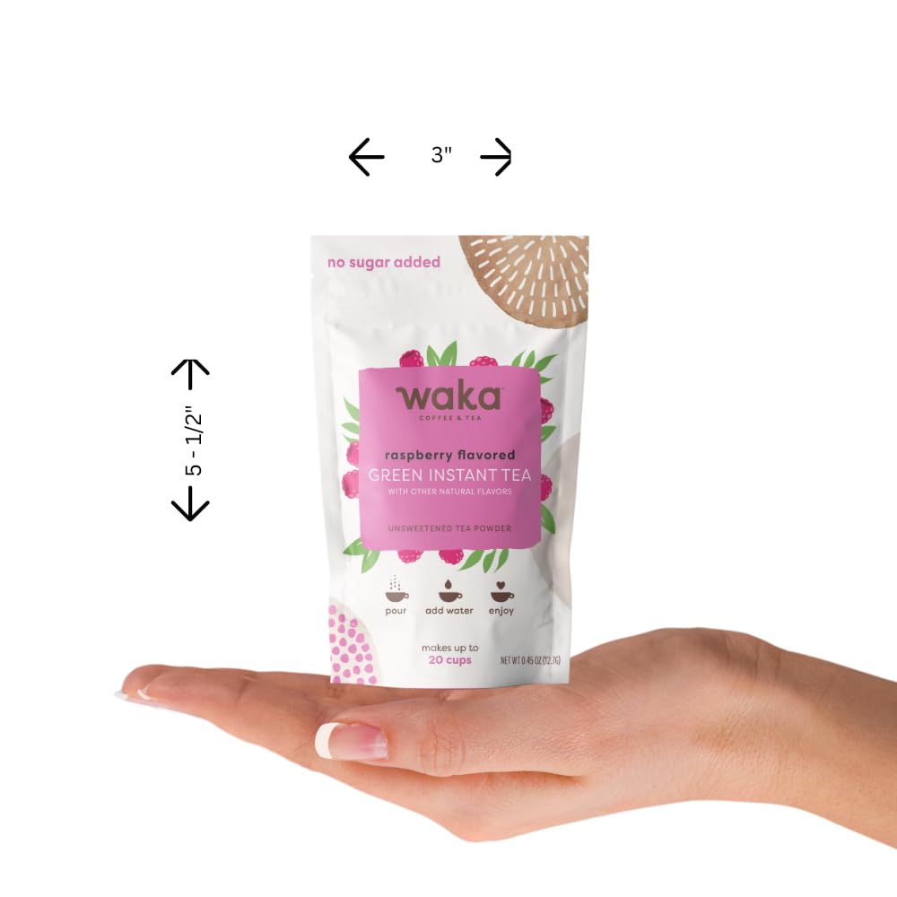Waka Instant Raspberry Green Tea Powder, 0.45 oz Travel Pack