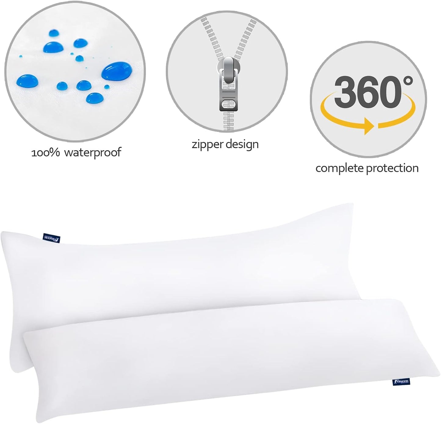 Waterproof Pillow Case Protector with Zipper 4 Pack Standard Size 20 x 26 inch White Pillow Protectors Feather Proof Pillow Covers Encasement Pillow Case