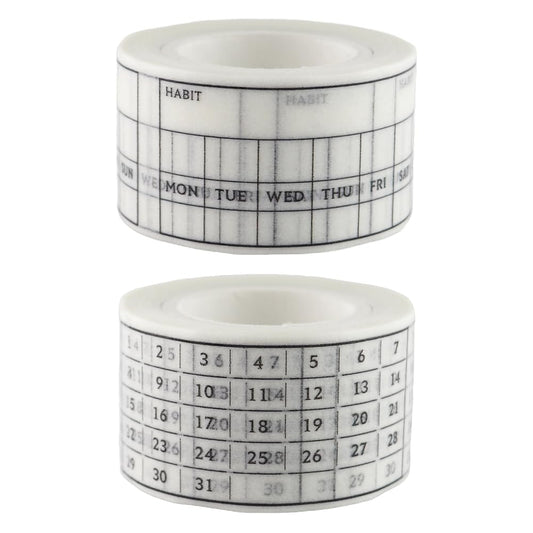 Japanese Habit Tracker Calendar Monthly & Weekly Writable Washi Tapes/Set of 2 / 25mm x 10m / 173 Months & 173 Weeks