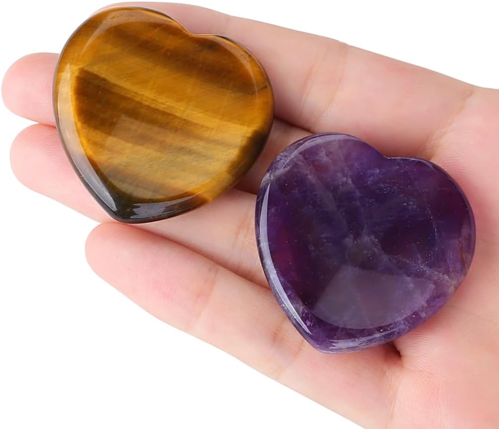 YATOJUZI Thumb Worry Stones for Anxiety Stress Relief Items Healing Crystals Natural Amethyst Rose Quartz Crystal Palm Pocket Stone Gemstones Meditation Reiki Spiritual Gifts for Women Men 2PCS