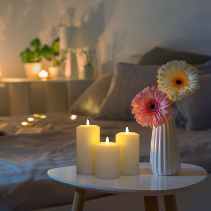 ANGELLOONG Flickering Flameless Candles, Realistic Battery Operated Candles with Remote and Timer, Set of 3 LED Candles for Fall Room Home Wedding Decor Centerpieces Table Party Christmas Decorations