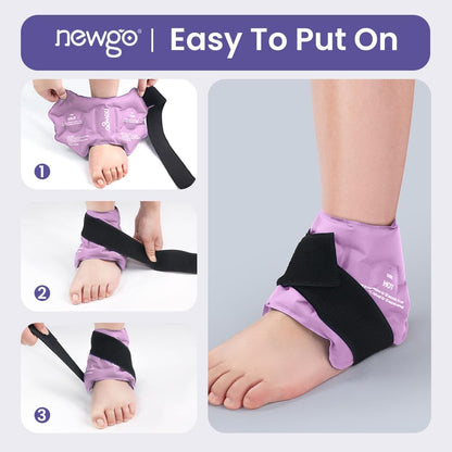 NEWGO Ankle Ice Pack Wrap for Sprained Relief, Ice Pack for Ankle Inuries Reusable, Cold Therapy for Ankles Swelling, Post Surgery Recovery - Blue
