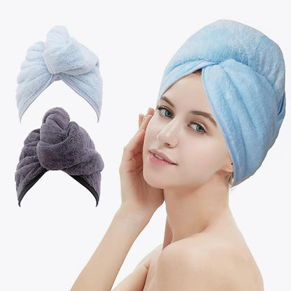 M-bestl 2 Pack Microfiber Hair Towel Wrap,Hair Drying Towel with Button,Quick Dry Hair Towel Turban for Women,Absorbent Anti-frizz Head Towel for Long Thick Curly Hair(Pink&Beige)