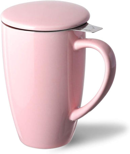 Sweejar Porcelain Tea Infuser Mug with Lid, 16 oz Teacup with Strainers for Loose Leaf Tea, Microwave and Dishwasher Safe Coffee Mug(Purple)
