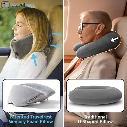 TRAVELREST Nest Neck Pillow Travel Essentials - Memory Foam Support - Grey