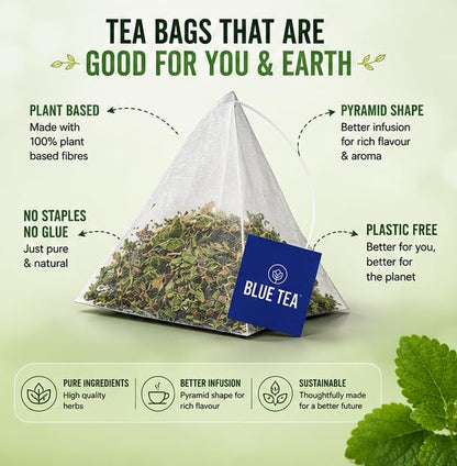 BLUE TEA - Lemon Balm Tea - 100 Count - Plant Based Tea Bag | RELIEVES STRESS - IMPROVES DIGESTION | Reduces Bloating | Refreshing Citrus Flavour - Leaf Based - Caffeine Free | Ziplock Pouch