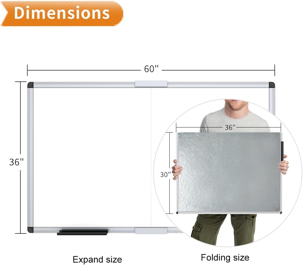 VIZ-PRO Magnetic Dry Erase Board, 36 X 24 Inches, Silver Aluminium Frame