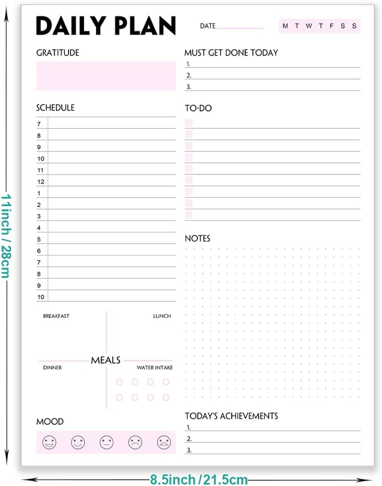 Daily Planner Notepad - A5 Calendar, Scheduler, Organizer with Priority, To Do List, Appointments, Notes, Meals and Water Intake Tracker, 50 Undated Tear-Off Sheets Planning Pad, 5.8"x8.25"