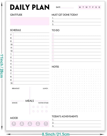 Daily Planner Notepad - A5 Calendar, Scheduler, Organizer with Priority, To Do List, Appointments, Notes, Meals and Water Intake Tracker, 50 Undated Tear-Off Sheets Planning Pad, 5.8"x8.25"