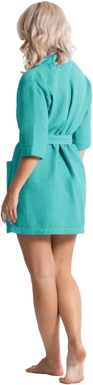 Turkish Linen Lightweight Waffle Knit Bath, Spa & Bridesmaids Kimono Short Robes for Women - Quick Dry & Soft