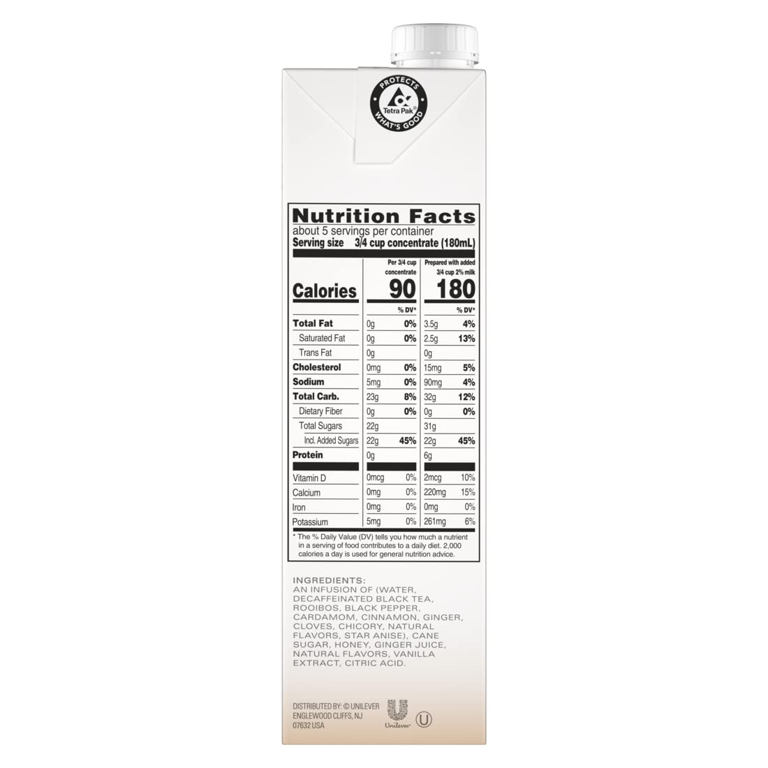 TAZO Decaf Chai Latte, Black Tea Concentrate, Easy-to-Serve Chai Tea for Everyday Lattes, Hot or Iced Tea and Mocktails, 32 oz Tea Mix Carton