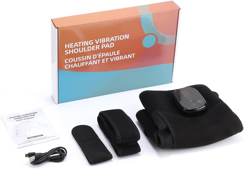 Shoulder Heating Pad with Massage for Pain Relief, Cordless Heated Shoulder Wrap for Rotator Cuff & Frozen Shoulder, Portable Heated Shoulder Massager Pad for Home Travel