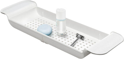 madesmart Expandable Bath Shelf, Adjustable Bathtub Tray for Bath-Night, Holds Glasses, Soaps, Toys & Bath Essentials, Non-Slip Grip, Fits Most Tubs, White