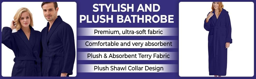 KAHAF COLLECTION Cotton Terry Robes for Women and Men, Terry Shawl Collar Bathrobe, ONE SIZE - UNISEX Men & Women Spa Robe
