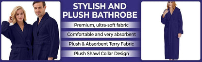 KAHAF COLLECTION Cotton Terry Robes for Women and Men, Terry Shawl Collar Bathrobe, ONE SIZE - UNISEX Men & Women Spa Robe