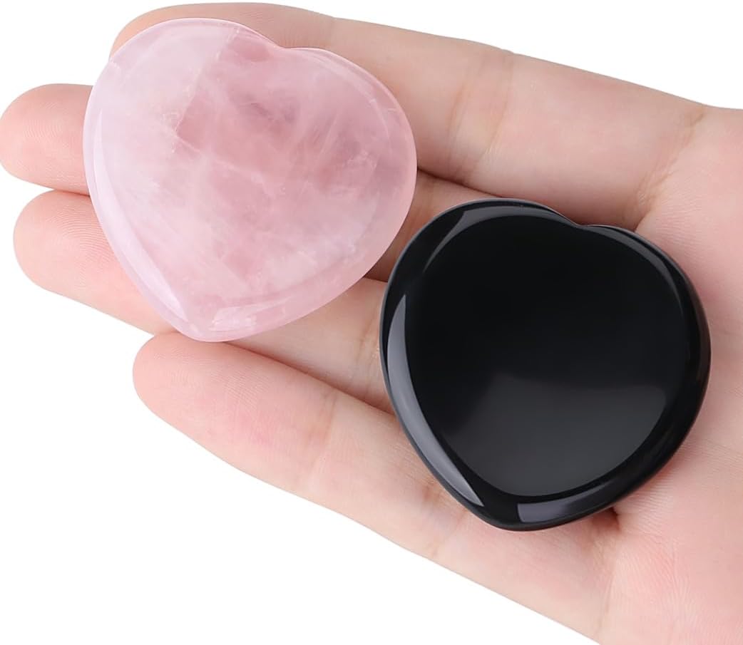 YATOJUZI Thumb Worry Stones for Anxiety Stress Relief Items Healing Crystals Natural Amethyst Rose Quartz Crystal Palm Pocket Stone Gemstones Meditation Reiki Spiritual Gifts for Women Men 2PCS