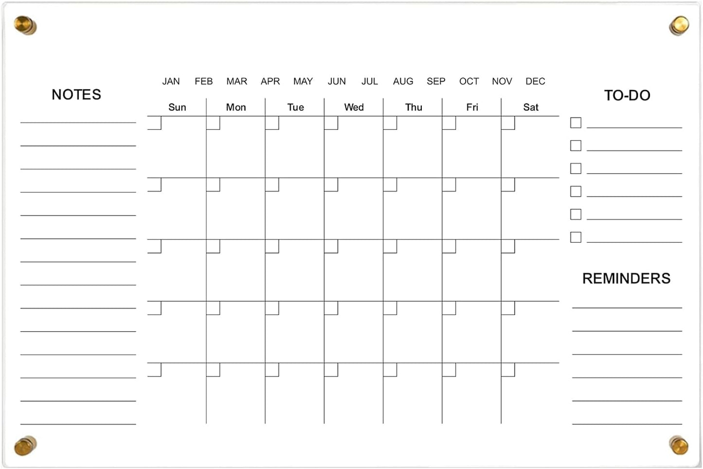 Black Acrylic Calendar Dry Erase for Wall, Family Planner, Monthly Calendar Dry Erase Whiteboard for Home, Office, 17" x 13"Reusable White Board(Acrylic-BK-3343)