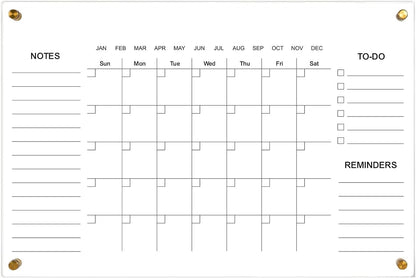 Black Acrylic Calendar Dry Erase for Wall, Family Planner, Monthly Calendar Dry Erase Whiteboard for Home, Office, 17" x 13"Reusable White Board(Acrylic-BK-3343)