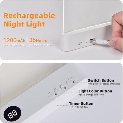 LED Book Light and Night Light 2 in 1, 3 Color Temperatures & Stepless Dimming, USB Rechargeable Reading Light with Timer for Night Reading (White)