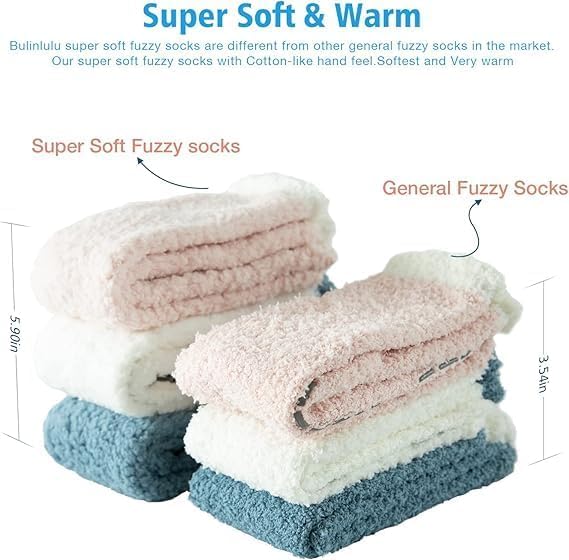 Bulinlulu Fuzzy Socks with Grips Plush Sleep Cozy Winter Soft Hospital Fluffy Socks for Womens Mens Gifts