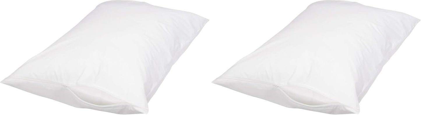 Amazon Basics Standard Breathable 100% Cotton Hypoallergenic Pillow Protector with Zipper, Machine Washable, White, 27 x 21 Inches, Pillows Not Included
