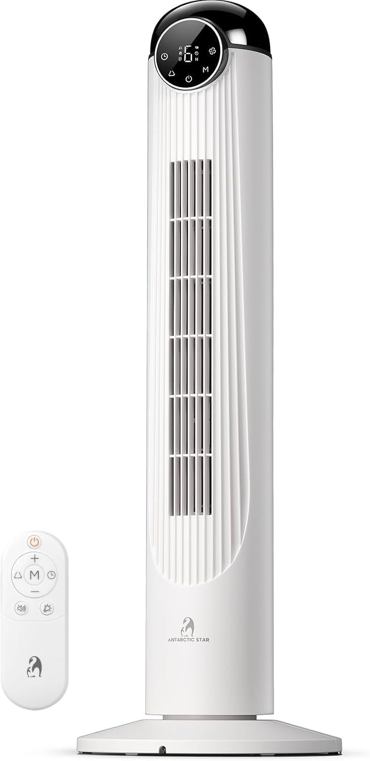 Antarctic Star T36 Tower Fan-36 Inch, Bladeless Oscillating Fan with Remote, 6 Speeds & 4 Modes, LED Display, 9H Timer, Quiet Floor Standing Fan for Bedroom Living Room Office, Pink