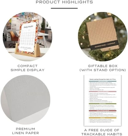 Habit Tracker Calendar - Made in USA, Designed by Local Artist, Motivational 30 day monthly challenge - Tool and gift for Productivity, Self-growth (Habit Tracker-Florals, U-Stand)