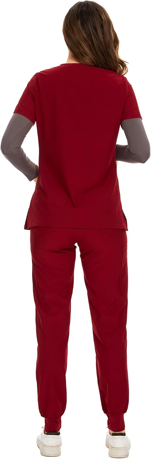 COZYFIT Scrubs for Women Set - Stretch V-Neck Scrub Top & Jogger Pant with 8 Pockets COZY SCRUBS - Colors C