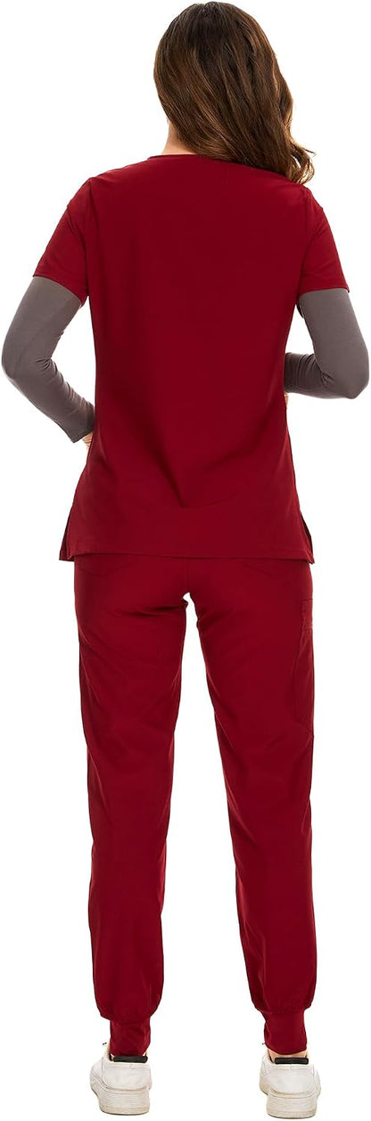 COZYFIT Scrubs for Women Set - Stretch V-Neck Scrub Top & Jogger Pant with 8 Pockets COZY SCRUBS - Colors C