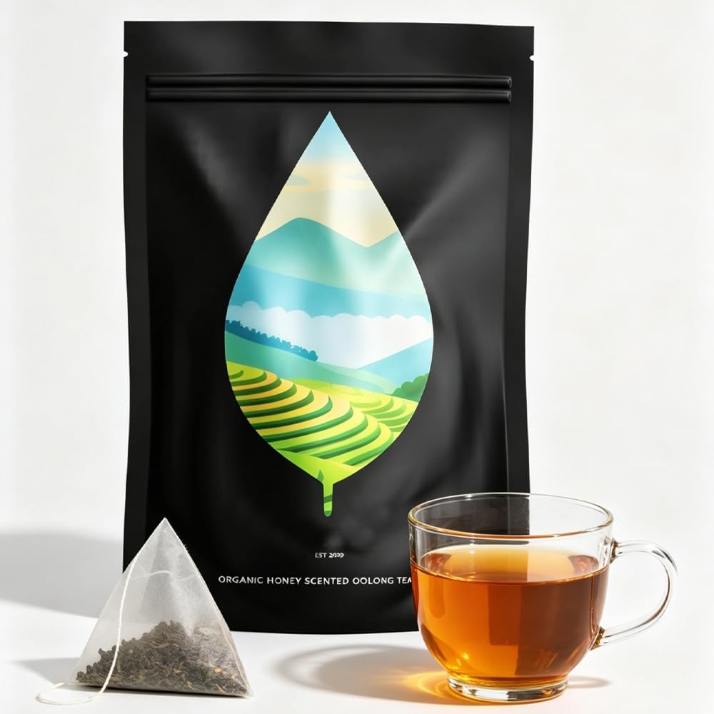 pipitea Organic Oolong Tea Bags - Whole Leaf, (20 bags) 4g Selected Tea Leaves - Helps lower cortisol levels, relieve stress, promote digestion and metabolism, vegan, non-GMOPerfect for Hot & Iced(B）