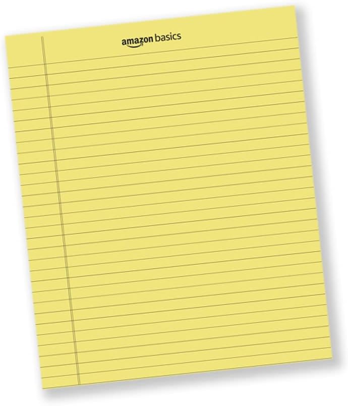 Amazon Basics Wide Ruled Lined Writing Note Pads for Office Supplies, 8.5" x 11.75", White, 12-Pack of 50 Perforated Sheets