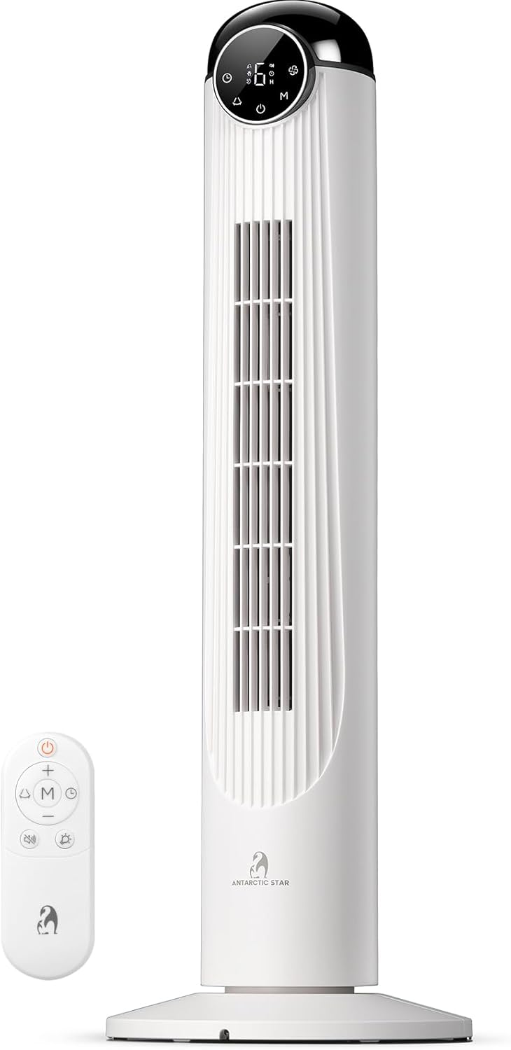 Antarctic Star T36 Tower Fan-36 Inch, Bladeless Oscillating Fan with Remote, 6 Speeds & 4 Modes, LED Display, 9H Timer, Quiet Floor Standing Fan for Bedroom Living Room Office, Pink