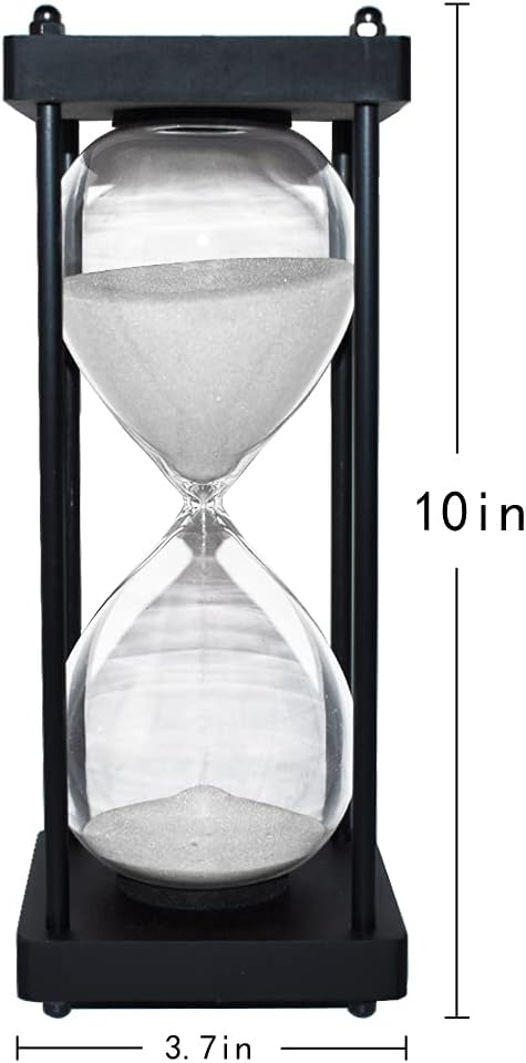 Hourglass Timer 60 Minute, Black Wooden Frame Decorative Sand Timer (Black Sand, Large Size)
