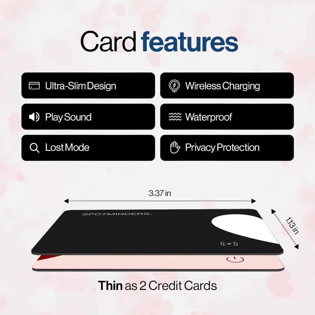 SPOTMINDERS Apple MFi Certified Wallet Tracker PRO Works with Apple Find My IP68 Rechargeable Tracking Card for Wallet Luggage Passport 0.07in Slim Credit Card Design Item Finder
