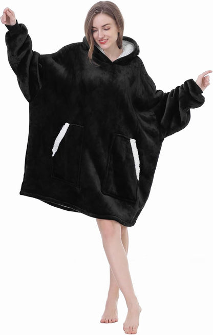 Kipswiza Wearable Blanket Hoodie Gifts for Women and Men, Oversized Cozy Warm Flannel Sherpa Hooded Blankets Sweatshirt with Giant Pockets for Adult and Teens, Dark Gray
