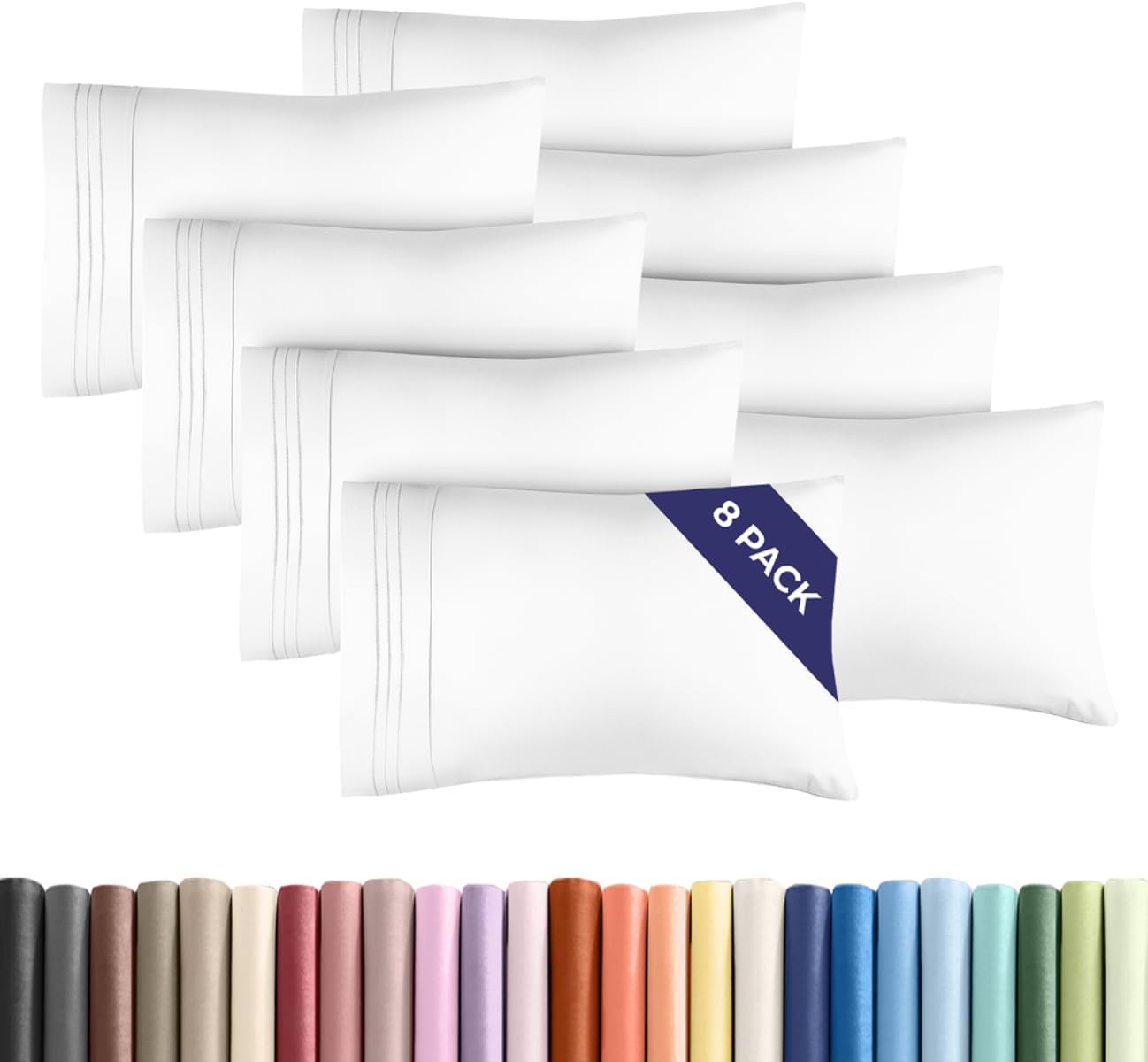 Standard Pillow Cases Set of 10 - Ultra Soft Hotel Quality Pillowcase Covers - Comfy, Cozy & Wrinkle Free - Shrink, Stain and Fade Resistant - Machine Washable Pillow Protectors - 10 Pcs Set - White - Colors A