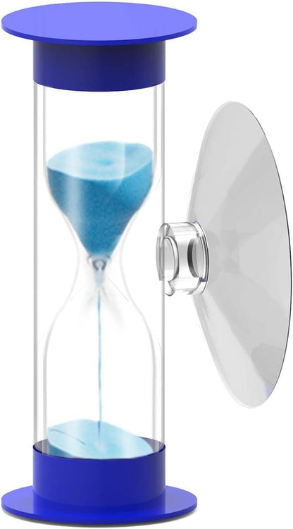 Hourglass Sand Timer 5 Minute with Suction Cup - Set of 2 Small, Unbreakable Sand Watch 5 Min Sucker, Small Blue Sand Clock 5 Minute, Plastic Hour Glass Sandglass Timer for Kids, Games, Classroom