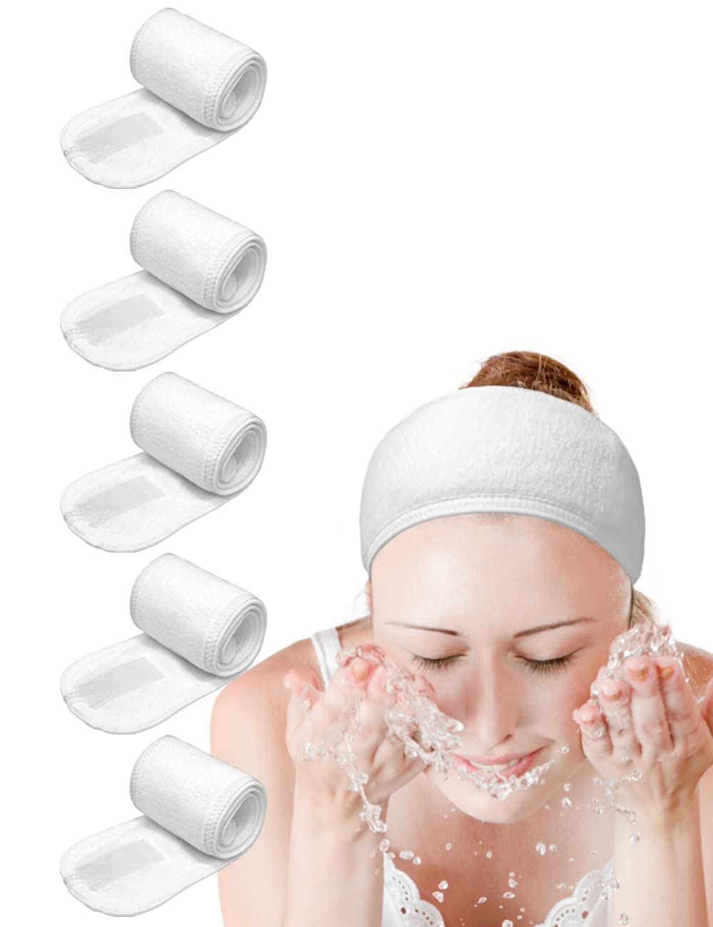 EUICAE Spa Headband 5-Pack Black Sweat Head Towel Wraps - Non-slip Stretchable, Washable for Makeup, Face Wash, Facial Treatment, Sports