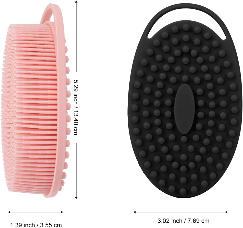 Soft Silicone Body Scrubber 2 PCS Silicone Body Shower, Silicone Loofah 2 in 1 Bath and Shampoo Brush, Body Scrubber Shower Cleaning Exfoliating Use for Sensitive Skin, Lather Well(Black and Pink)