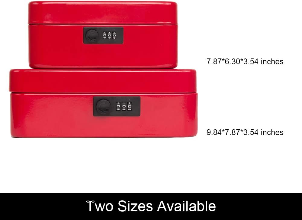 KYODOLED Cash Box with Combination Lock Safe Metal Money Box with Money Tray for Security Lock Box 7.87"x 6.30"x 3.35" Black