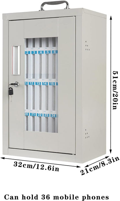 Cell Phone Charging Stations Steel Mobile Phone Safe Box Wall-Mounted Mobile Phone Storage Cabinet Mobile Phone Case Enterprises,ies, Schools (Silver 12)