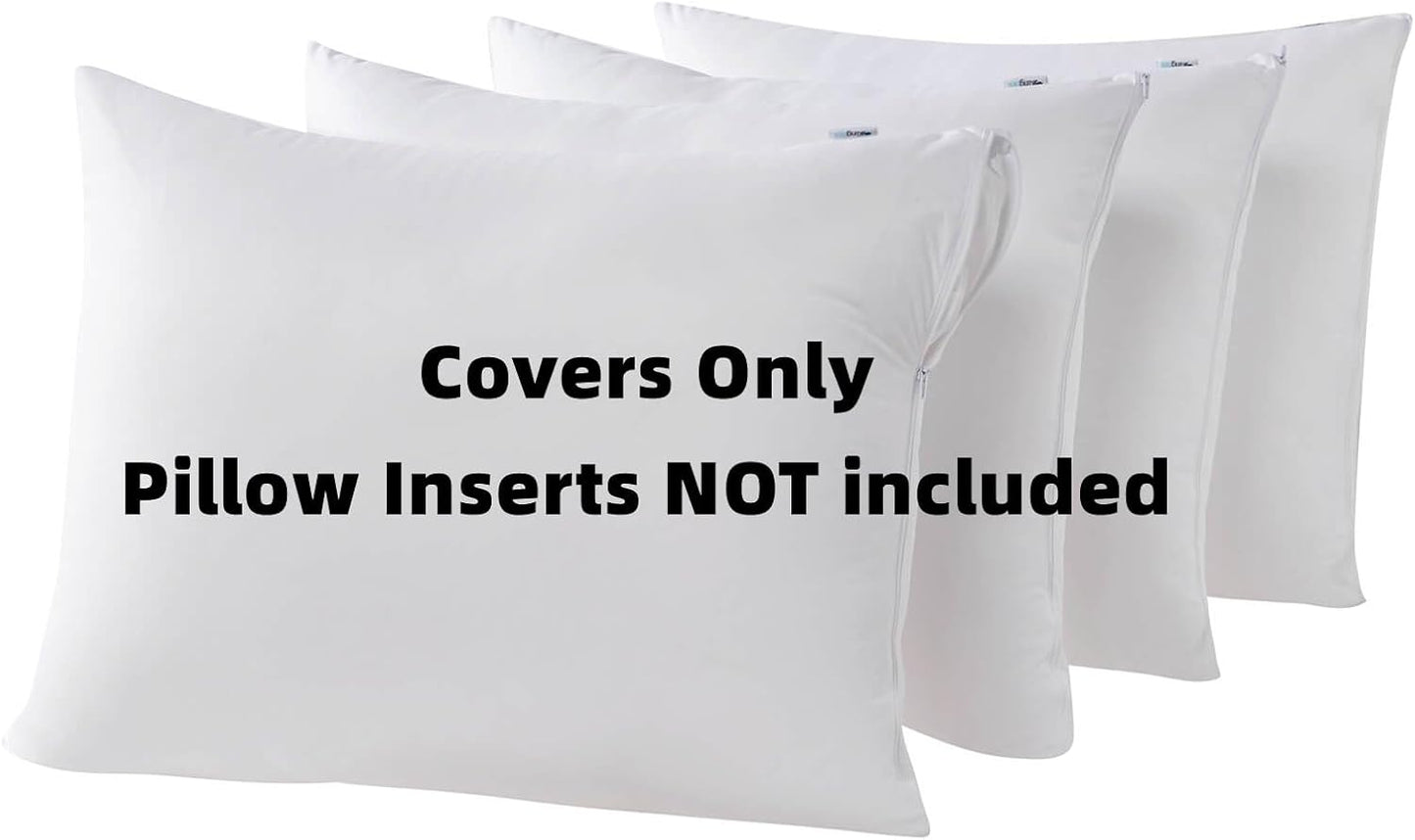 Kingnex 4 Pack Waterproof Down Feather Proof Pillow Protectors with Zipper 20x20 Zippered Pillow Covers for Square Throw Pillow