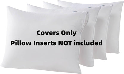 Kingnex 4 Pack Waterproof Down Feather Proof Pillow Protectors with Zipper 20x20 Zippered Pillow Covers for Square Throw Pillow