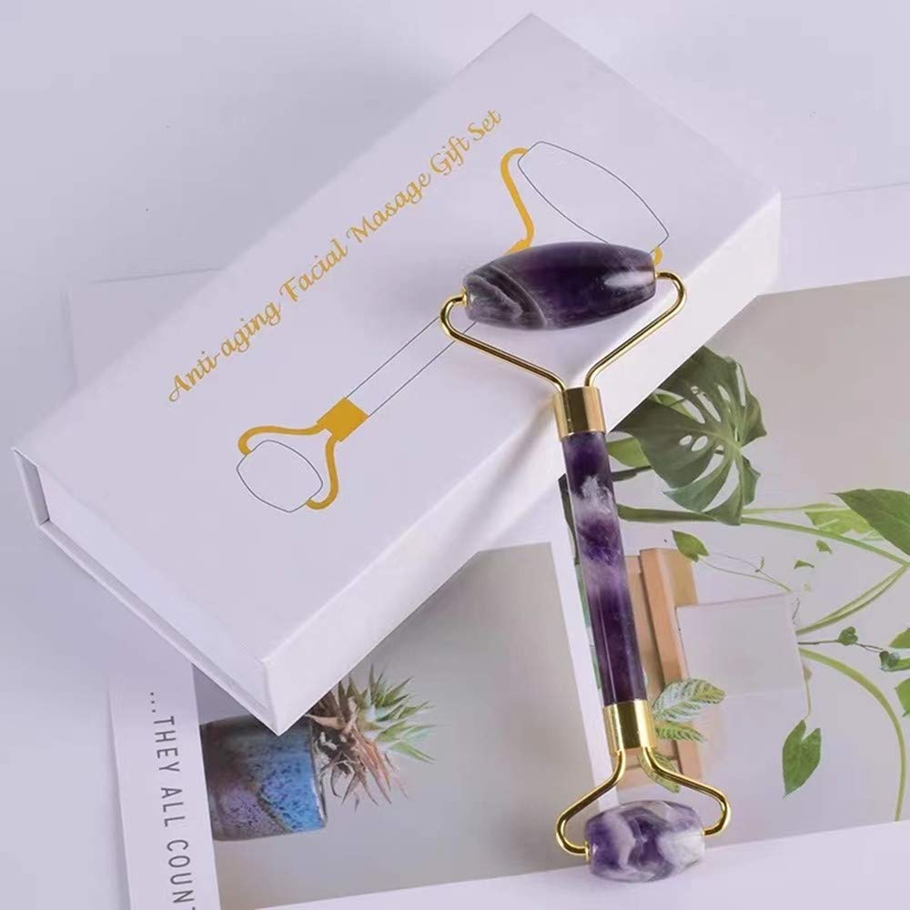 Jade Roller, Face Roller, Facial Beauty Roller Skin Care Tools, Quartz Massager for Face, Eyes, Neck, Body Muscle Relaxing and Relieve Fine Lines and Wrinkles (Purple)