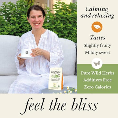Wild Bliss Organic Chamomile Tea - Caffeine Free Calming Herbal Support - Pharmacopoeia Potency - 20 Plant Based Tea Bags (Pack of 2)