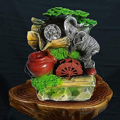 Tabletop Fountain Indoor Small Rockery Desktop Mountain Cascading Waterfalls with Rolling Ball Waterwheel for Gift and Decoration