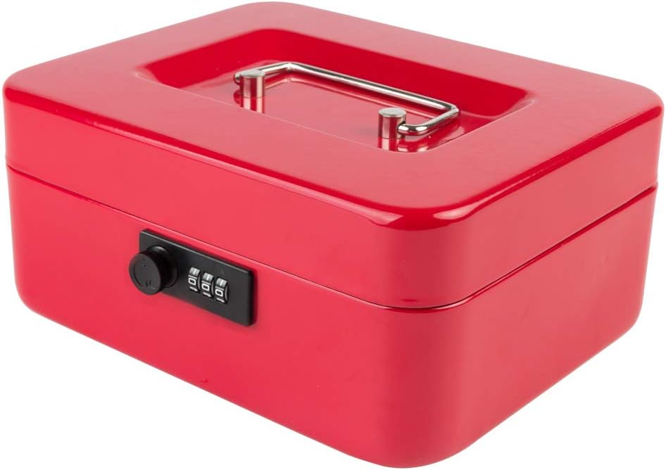 KYODOLED Small Cash Box with Combination Lock & Removable Money Tray, Black