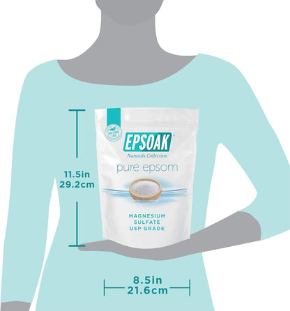 Epsoak Epsom Salt 38 lb. Magnesium Sulfate USP. (Qty. 2 x 19 lb. Bags) Resealable Epsom Salt Bag Unscented, Made in The USA, Cruelty-Free Certified