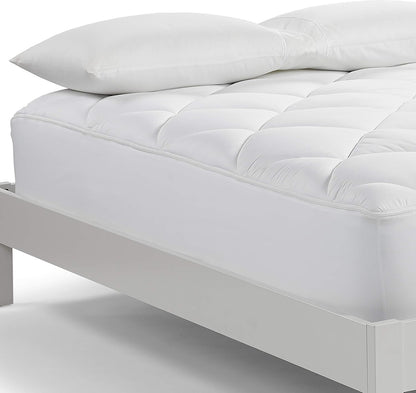 Serta Luxury Firm 100% Cotton Quilted Mattress Pad with Cooling Fiber Fill, King, White